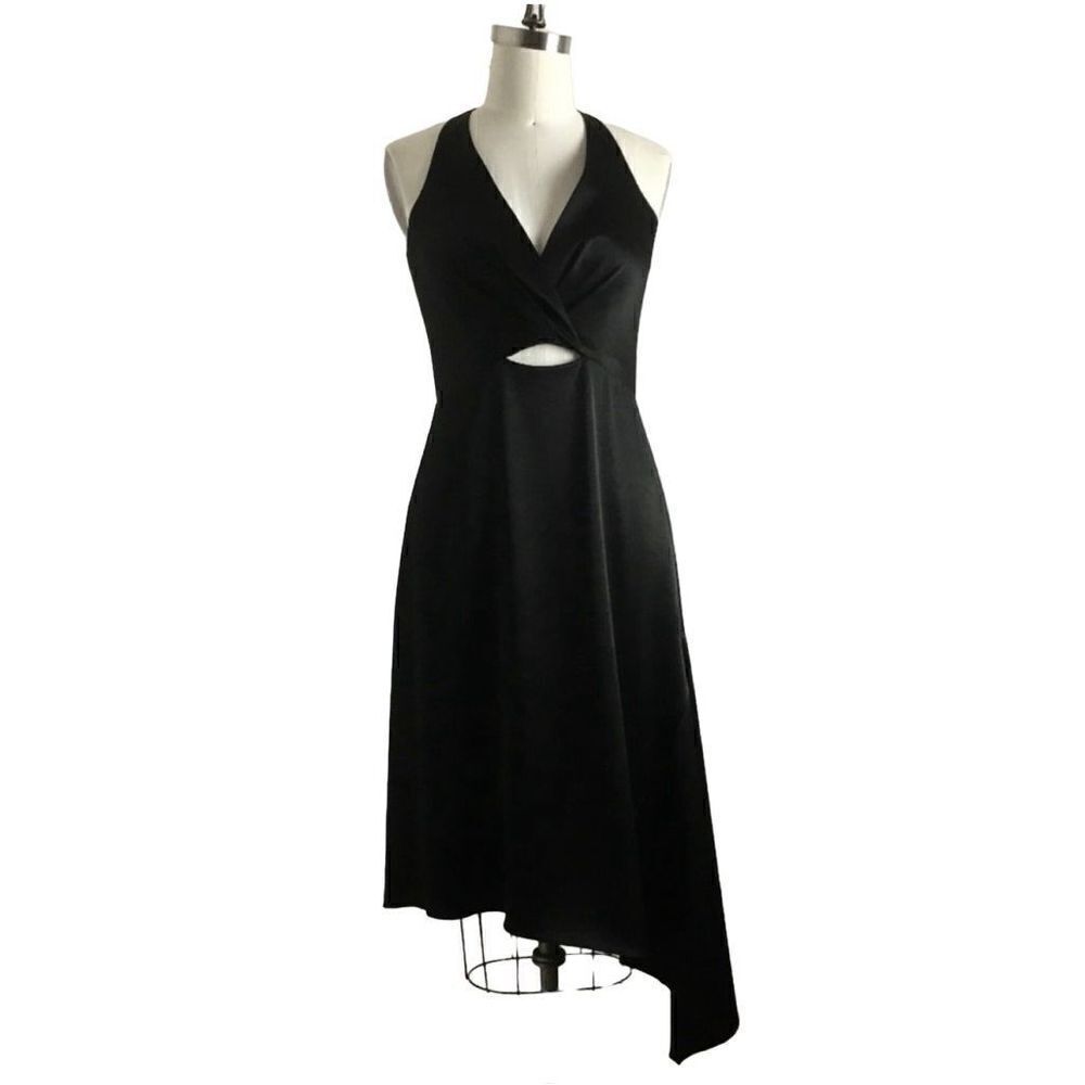 NEW Halston Heritage Asymmetrical Cutout Cady Black Dress 12 T-back Sleeveless‎